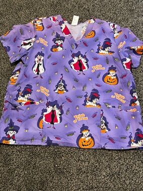 Disney Purple Halloween Print Scrub Top with Orange & Black Accents